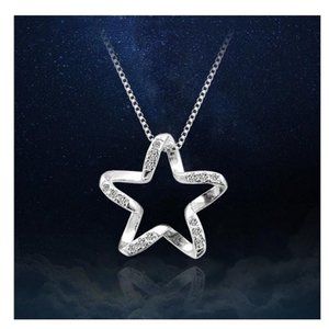 NEW Simulated Diamond Star 925 Sterling Silver Necklace